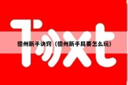 德州新手诀窍（德州新手局要怎么玩）