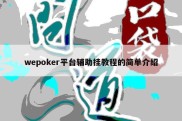 wepoker平台辅助挂教程的简单介绍