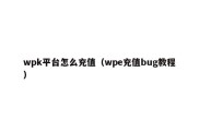 wpk平台怎么充值（wpe充值bug教程）